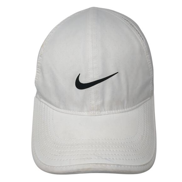 Nike Dri-Fit Strapback Baseball Cap White One Size Adjustable Featherlight - Picture 1 of 10